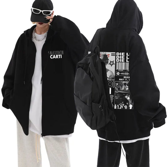 Rapper Playboi Carti Die Lit Graphic Print Zipper Hoodie Male Streetwear Spring Autumn Men Women Hip Hop Oversized Zip Up Jacket