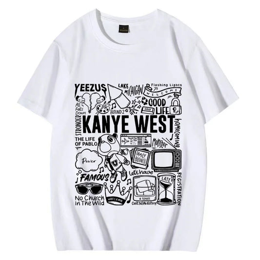 Kanye West Doodle Art Men Women Graphics T Shirt Vintage 90s Hip Hop streetwear Cotton Loose T-shirts Short Sleeve Unisex Tee