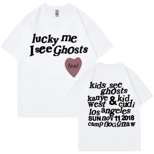 Kids See Ghosts T-shirt - Lucky Me I See Ghosts - Kanye West Letters Print T Shirts Men's Women Summer O-Neck Loose T Shirt Tops