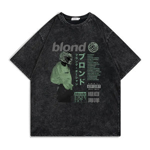 Washed Vintage Blond Hip Hop Tshirt Rapper Frank Head T-shirt Ocean Oversized T Shirts Male Oversized Tees Men's Cool Streetwear