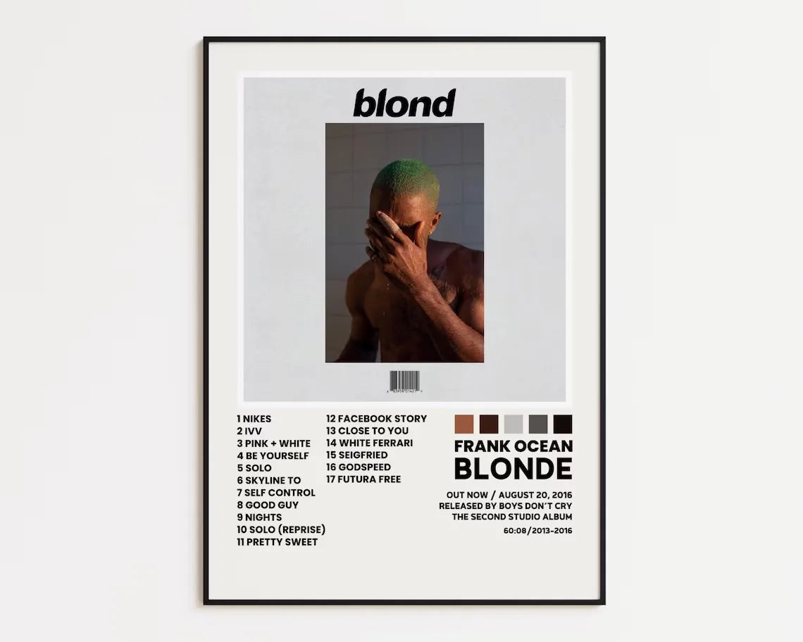 Frank Ocean Blonde Album Wall Tracklist  Frank Ocean Album Cover Art Music Poster Canvas Painting Room Home Decor Gifts