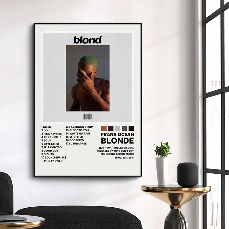 Frank Ocean Blonde Album Wall Tracklist  Frank Ocean Album Cover Art Music Poster Canvas Painting Room Home Decor Gifts