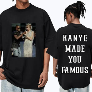 Men's and Women's Pure Cotton Kanye West Short-sleeved T-shirt, Famous Printed Graphic, Casual T-shirt, Oversized Tops Unisex, M