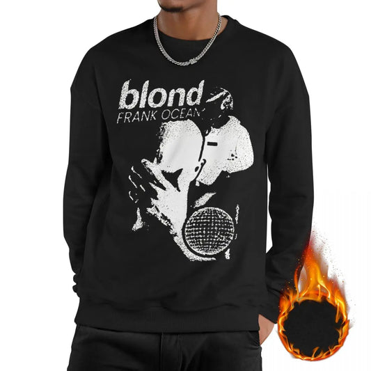 Men Vintage Blond Frank Oceans Singer Rapper Long Sleeves Sweatshirts Fleece Lined Musician Pullover Crewneck Sweatshirt Hoodie