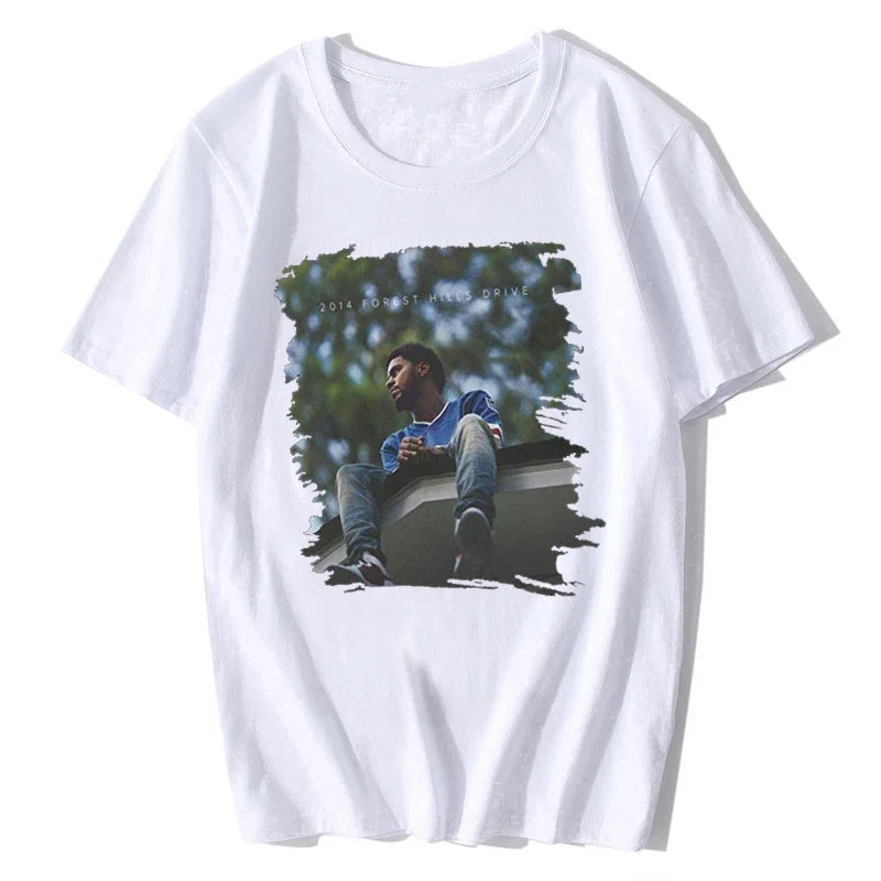 Men J. Cole 2014 Forest Hills Drive Classic Fan Tshirt Hip Hop Tees Tops Harajuku Streetwear Men Cotton Short Sleeve T Shirt