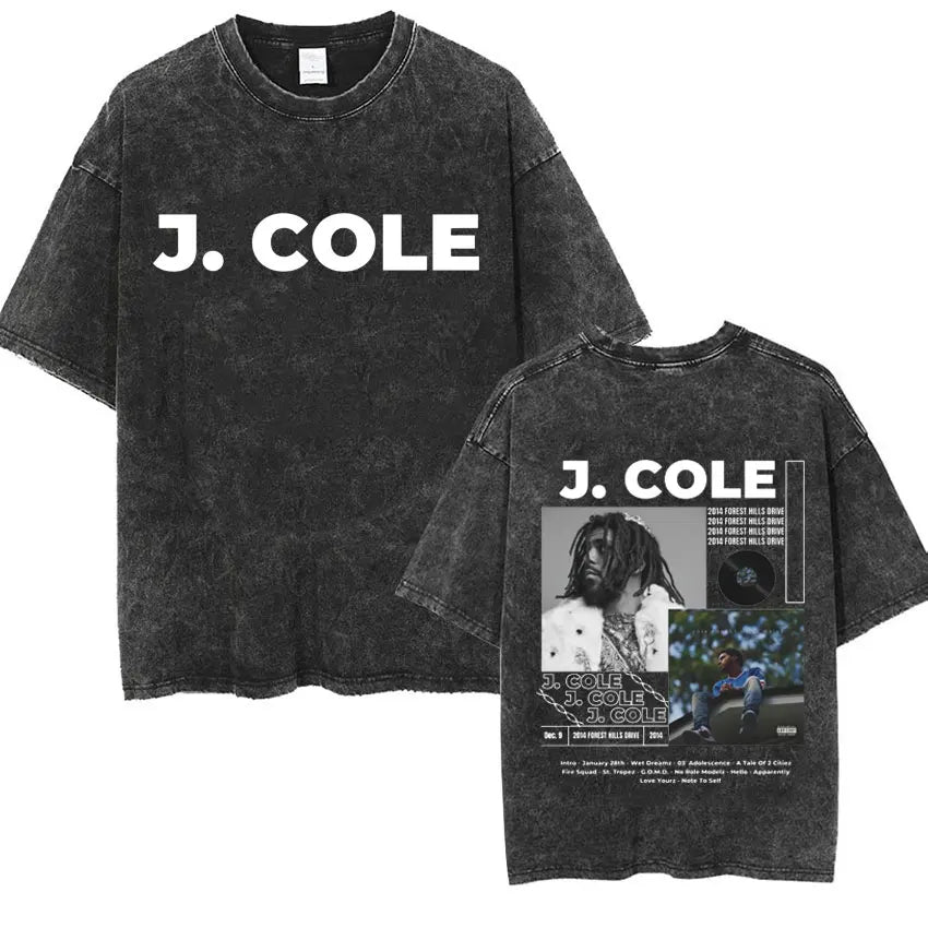 Rapper J Cole Washed T-shirt Vintage Style Music Album Concert Graphic Tshirts Men's Harajuku Hip Hop Punk Street T Shirt Unisex