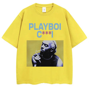 Rapper Playboi Carti Print T-Shirt Summer Men Women Cotton Tops Hip Hop Gothic Fashion Oversized Casual T Shirt Streetwear Male