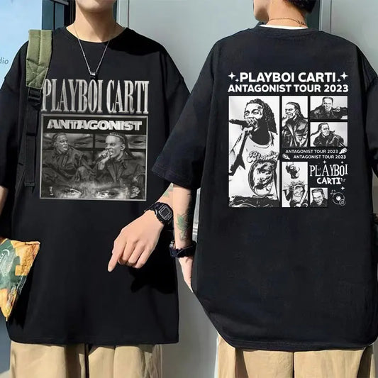 Hot Hip Hop Rapper Playboi Carti Antagonist 2023 Tour Concert Fans Graphic T Shirt Men Oversized T-shirts Man Trend Streetwear