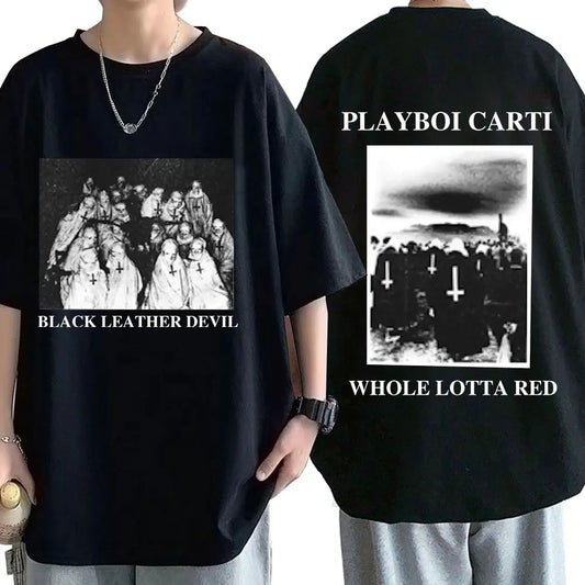 Rapper Playboi Carti T-shirts Devil Hip Hop Fashion Oversized T-shirt Streetwear Music Album Whole Lotta Red Short Sleeve Tees