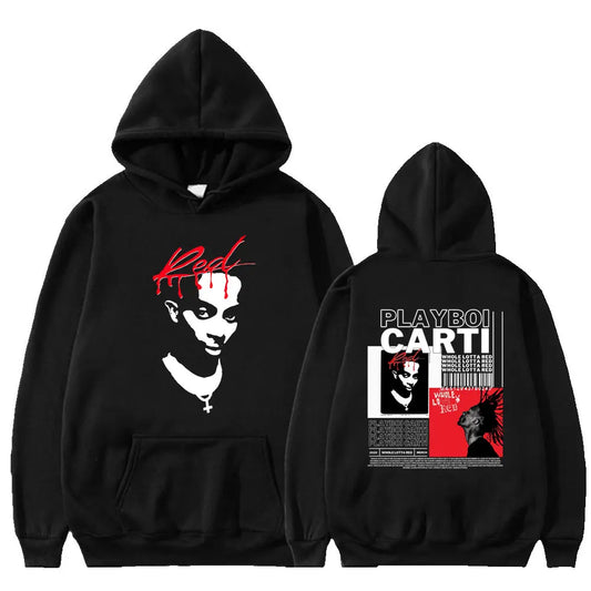 Rapper Playboi Carti Hoodie Music Album Whole Lotta Red Harajuku Hooded Sweatshirt Men's Hip Hop Gothic Hoodies Cool Streetwear