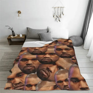 Kanye West Funny Head Blanket Velvet Textile apper Music Producer Multifunction Soft Throw Blanket for Home Bedroom Bedspreads