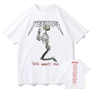 Men's T-shirt God Wants You Kanye West Double Sided Printed T-shirt Streetwear Skull Graphic Short Sleeve Oversized Men Clothes