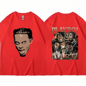 Rapper Playboi Carti Double Side Print T Shirt Men Women Retro Hip Hop Gothic Loose Short Sleeve Cotton Casual Street Tee Shirts