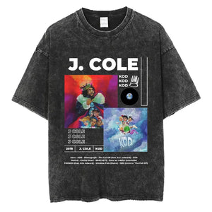 Rapper J Cole Washed T-shirt Vintage Style Music Album Concert Graphic Tshirts Men's Harajuku Hip Hop Punk Street T Shirt Unisex