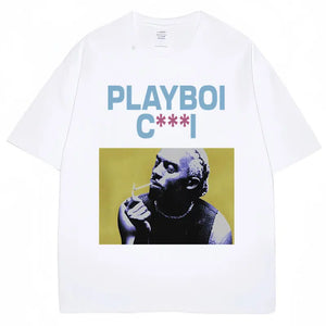 Rapper Playboi Carti Print T-Shirt Summer Men Women Cotton Tops Hip Hop Gothic Fashion Oversized Casual T Shirt Streetwear Male