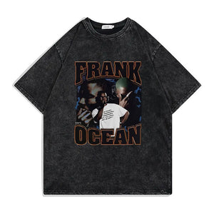 Washed Vintage Blond Hip Hop Tshirt Rapper Frank Head T-shirt Ocean Oversized T Shirts Male Oversized Tees Men's Cool Streetwear