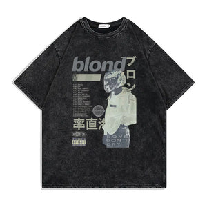 Washed Vintage Blond Hip Hop Tshirt Rapper Frank Head T-shirt Ocean Oversized T Shirts Male Oversized Tees Men's Cool Streetwear