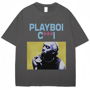 Rapper Playboi Carti Print T-Shirt Summer Men Women Cotton Tops Hip Hop Gothic Fashion Oversized Casual T Shirt Streetwear Male