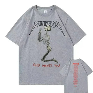 Men's T-shirt God Wants You Kanye West Double Sided Printed T-shirt Streetwear Skull Graphic Short Sleeve Oversized Men Clothes