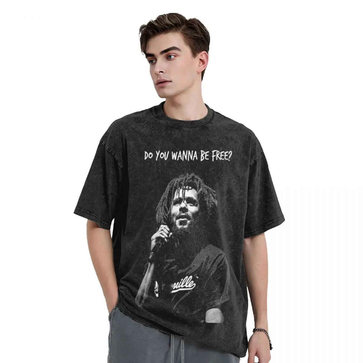 Oversized Washed T Shirt J Cole Do You Wanna Be Free Cotton T Shirts Popular Tshirt for Mens Summer Aesthetic Design Tops