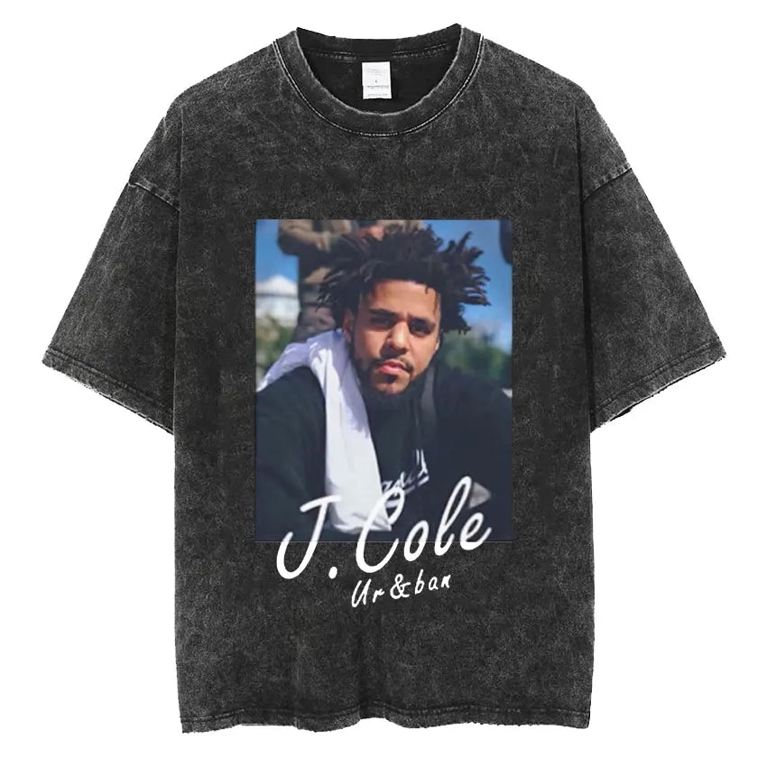 Rapper J Cole Washed T-shirt Vintage Style Music Album Concert Graphic Tshirts Men's Harajuku Hip Hop Punk Street T Shirt Unisex